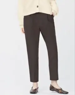 【サイズ: S】起毛タックテーパードパンツ ダークブラウン