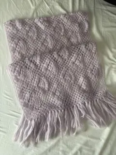 薄紫 フリンジ付きニットストール