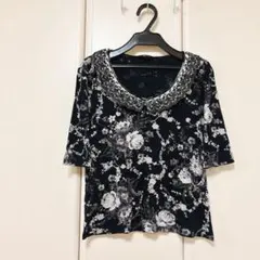 INGEBORG インゲボルグ 花柄襟レース 五分袖トップス カットソー バラ