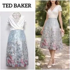 TEDBAKER カシュクール 花柄 ジャガード ラップ ワンピース メタリック