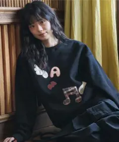 AMBLER シングルノート アプリケ刺繍 スウェット Tシャツ ブラック