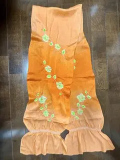 帯揚げ 絞り 正絹 オレンジ色 花柄絞り