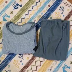 【美品】メンズ　パジャマ　部屋着　ルームウェア　フリース　ヘリンボーン　青　М