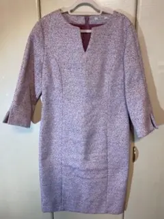 紫系 ツイード風 七分袖 ワンピース