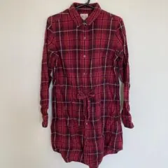 チェック シャツワンピース 赤 Sサイズ
