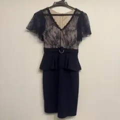ネイビー レース ペプラムドレス