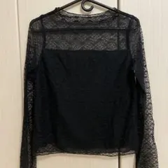 mystic ブラックレース長袖トップス F 黒　レース　ブラウス