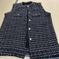 ツイード調 ニットベスト ブラック Lサイズのサムネイル