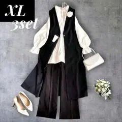 新品有XL3点 ロングジレ セレモニーママスーツ リネンライク 入学式