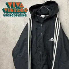 レアデザイン90s【古着】アディダス 両面刺繍ナイロンジャケット メンズ2XL
