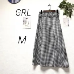 11881 GRL ギンガムチェックロングフレアスカート M ベルト付き