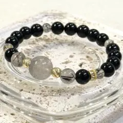 ブラックルチルクォーツ ブレスレット オニキス⭐︎パワーストーン　天然石