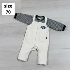 【美品】petit main ロンパース 70 コーデュロイ 恐竜 ボーダー