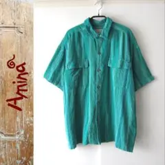 美品　Amina／チャイハネ★　コットン　ストライプ　半袖シャツのサムネイル