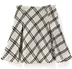 ダイヤチェック柄ツイードフレアミニスカート[mei37]