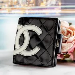 【超美品】 CHANEL シャネル 二つ折り 財布 カンボンライン ブラック