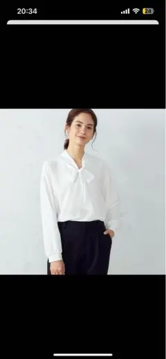 コムサイズム ボウタイブラウス 白 ホワイト リボン長袖シャツ