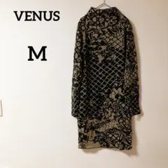美品✨VENUS 【M】ジャガード編み 長袖 ニットワンピース ベージュ×黒