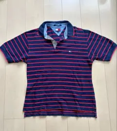 Tommy Hilfiger ネイビー レッド ストライプ ポロシャツ M