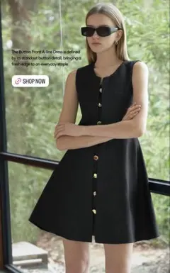 SATURDAY CLUB ボタンフロントAラインワンピース (黒, XXS)