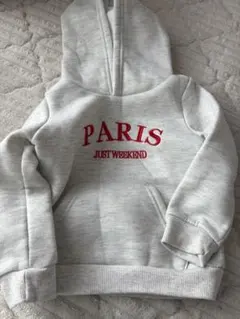 グレー フード付き トレーナー PARIS 2-3y