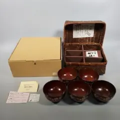 未使用保管品 ミタニ漆器 竹山 汁椀揃 京小花 桜 5客揃 天然木 漆器 和食器のサムネイル