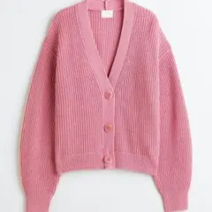 【H&M】リブニット　カーディガン　クロップド　ショート丈　ピンク