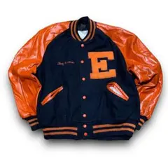 70~80年代 DeLONG 袖レザー ウールスタジャン Eワッペン付き