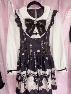 LIZLISA Romantic Cosmetics柄ワンピース ブラック