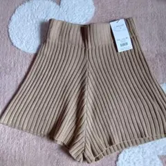 リブ編み ベージュ ショートパンツ Fサイズ