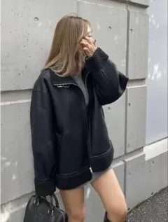 ブラック ムートン風コート Fサイズ