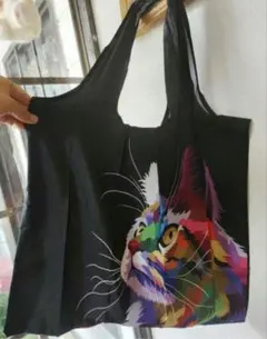 カラフルな猫柄 折りたたみエコバッグ