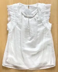 【タグ付】INGNI 袖フリル シアーストライプシャツ ノースリーブ ブラウス