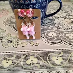 ハンドメイド 花モチーフ ピンクイヤリング