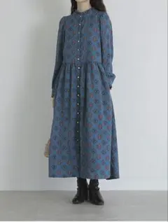 somari ソマリ　長袖ロングワンピース　フリル　スタンドカラー　リボン LL