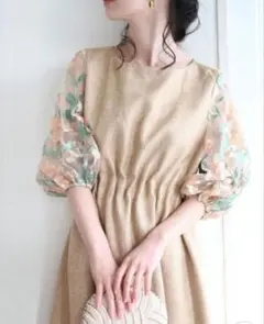 FRENCH PAVE フレンチパヴェ 花柄刺繍 ロングワンピース オケージョン