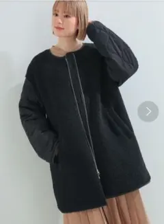 Ray BEAMS 　 キルト ボア リバーシブル コート ブラック　サイズ0