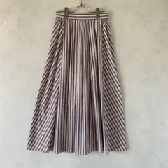 美品 ドレステリア コットン ストライプ フレアスカート ブラウン