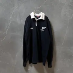 90s CANTERBURY オールブラックス ラガーシャツ ポロシャツ 黒 白