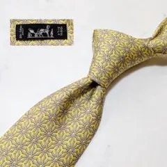 HERMES シルクネクタイ 幾何学柄 イエロー