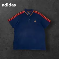 アディダス 古着 ポロシャツ ネイビー スリーストライプ 刺繍ロゴ