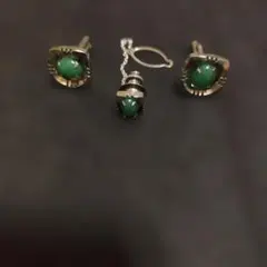 シルバー ヒスイ カフス チェーン付き 箱無し 3点セット