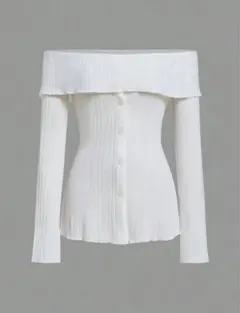 オフショルダー ニットトップス 白 y2k