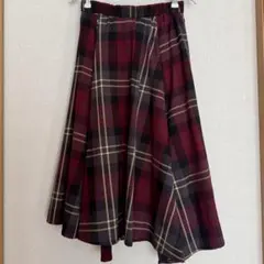 DECOY デコイ チェック柄 フレア アシンメトリー ロング スカート M