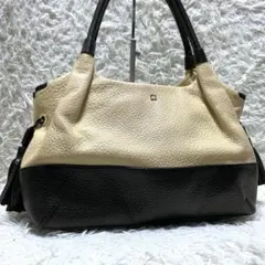 ケイトスペード シボ革 トートバッグ タッセル バイカラー ブラック ホワイト