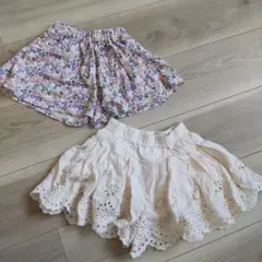 プティマイン スカラップ キュロットスカート 花柄 80 85 90 2点セット