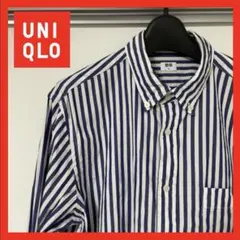 【大人気】　UNIQLO ストライプシャツ　青　ブルー　M