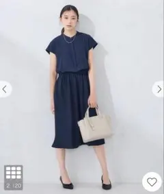 半袖 ひざ丈ワンピース ネイビー Lサイズ　a.v.v