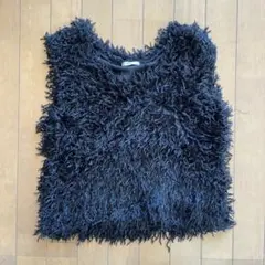 フリンジデザイン ノースリーブベスト 黒