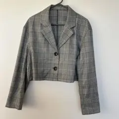 グレーと白のチェック柄 クロップドジャケット